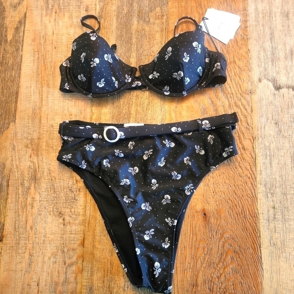 NWT Onia Dalia polka-dot floral high waist bikini Sz L - Picture 1 of 8